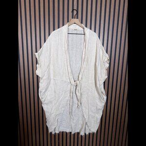 Meo Meli Cardigan OS Womens Beige Cotton Linen Open Short Sleeve Front Twist